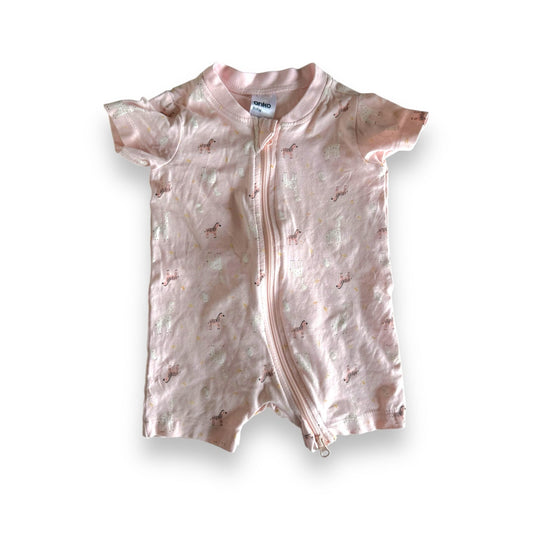 Pink Zebra / Girrafe Short Zip Onsie - 3-6m